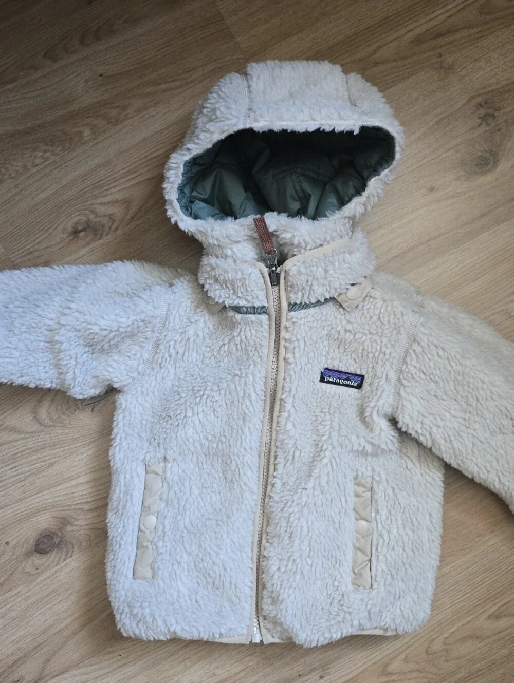 NWOT Patagonia Reversible Hooded Puffer Jacket 3T Blue Green Fleece Toddler